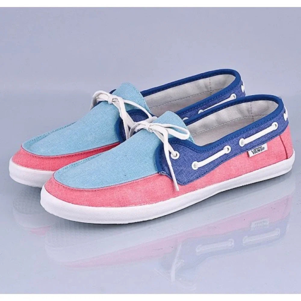 VANS Chauffette Women's Boat Shoes‎ Aqua Sea/Calypso Coral Canvas Slip-On Size 8